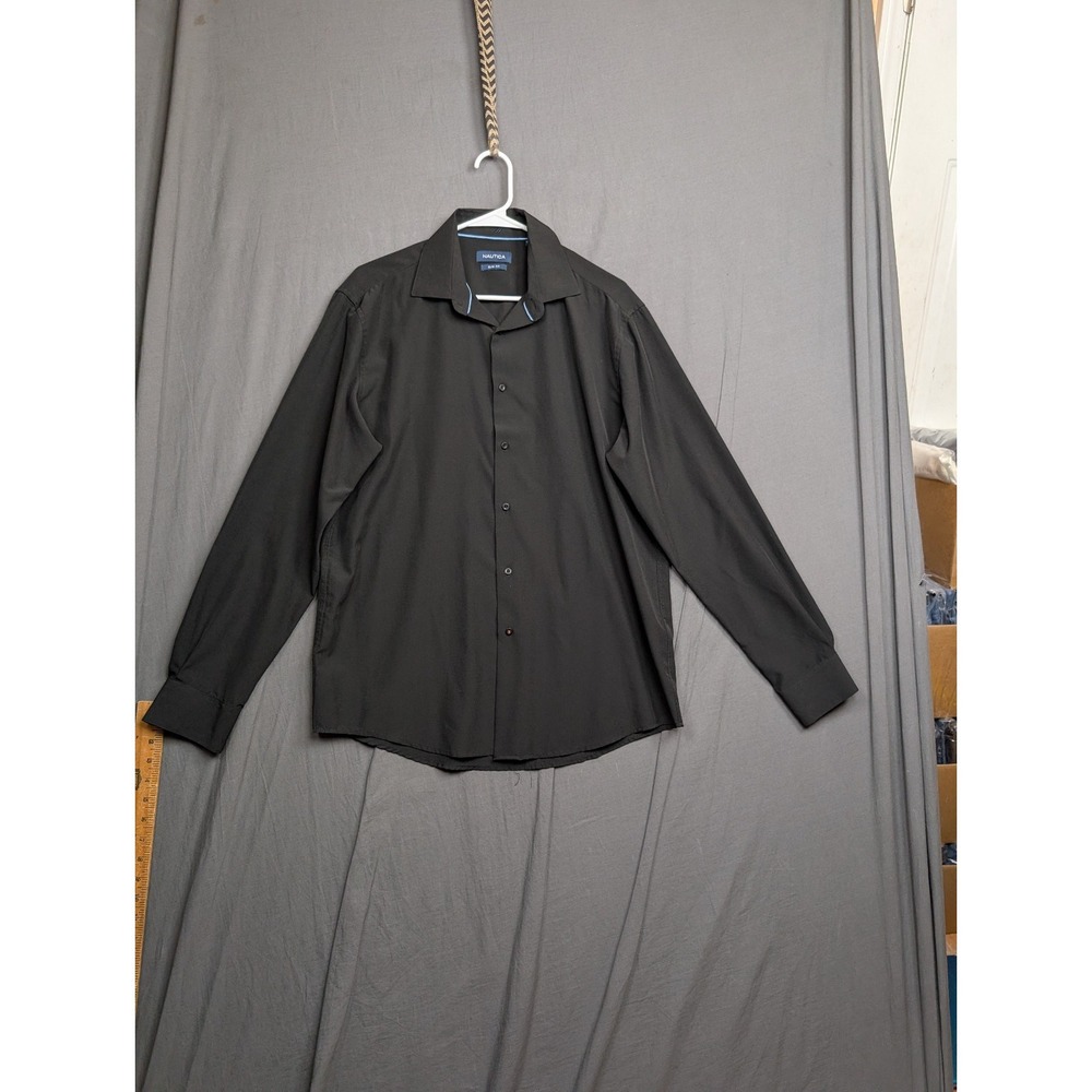 Calvin Klein Slim Fit Stretch Black Long Sleeve Button Down Men's Top Sz Large